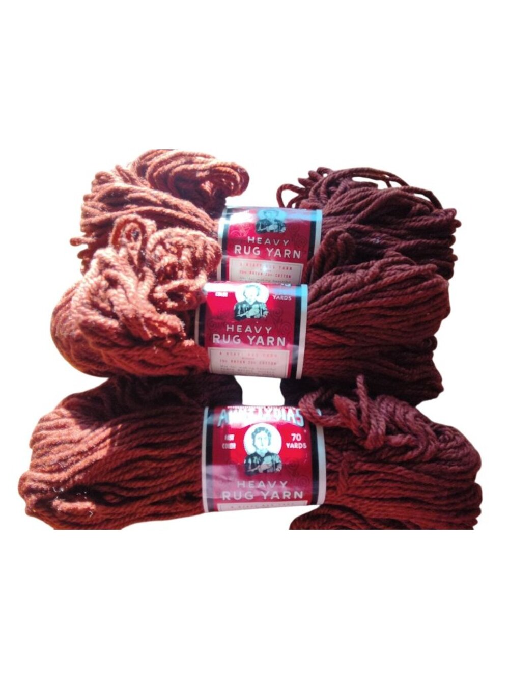 Aunt Lydia's Heavy Rug Yarn 70 Yards Each Rust/Brown Rayon/Cotton Blend Lot #227